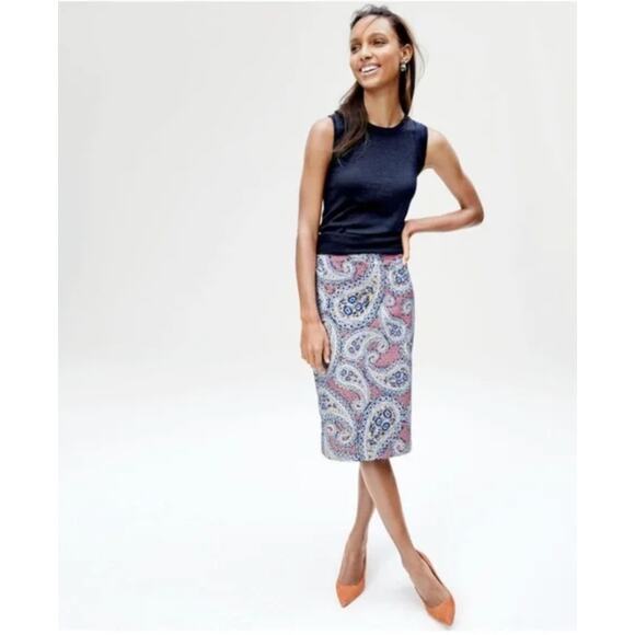 J. Crew No. 2 Paisley Print Lined Pencil Skirt Size 12 Knee Length Business - Picture 2 of 11